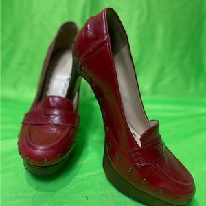 Enzo Angiolini Red Size 7.5 leather 4” heels loafer platform studded pumps